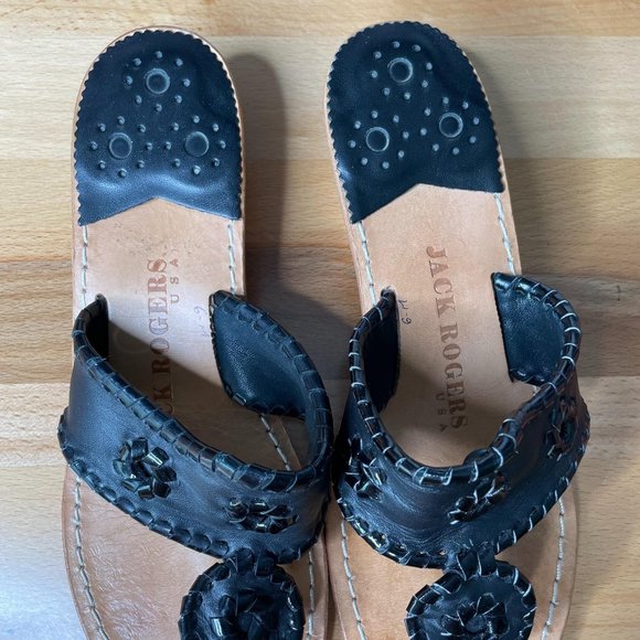 Jack Rogers Demi Wedges Size 6 M Black Leather Wom - Picture 5 of 8